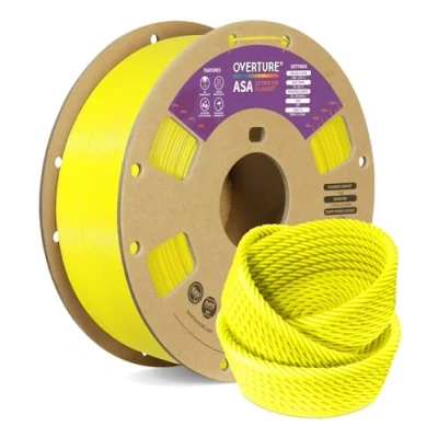 Afbeelding van OVERTURE ASA Filament 1.75mm, 1kg Spool (2.2lbs) 3D Printer Filament, Premium Anti UV, Perfect for Printing Outdoor Functional Parts, Dimensional Accuracy +/ 0.02 mm(Yellow)