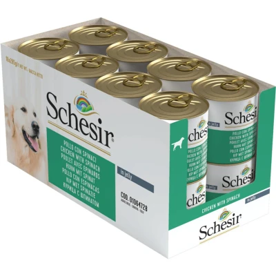 Afbeelding van 16x Schesir Hondenvoer Kip Spinazie in Gelei 285 gr