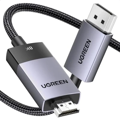 Afbeelding van UGREEN Displayport naar HDMI Kabel 8K 60Hz 4K 240Hz DP 1.4 2.1, Aluminium Compatibel met 3D HDR HDCP2.3 AMD NVIDIA voor HDTV Laptop Projector Monitor (1M)