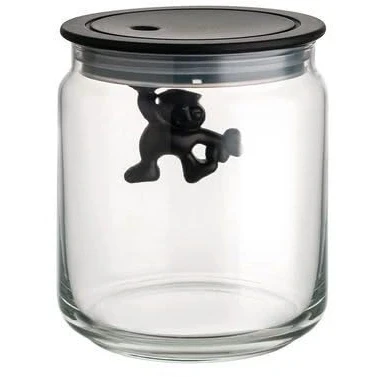 Afbeelding van Alessi Voorraadpot Gianni A Little Man Holding On Tight AMDR04 B Zwart 700 ml door Mattia Di Rosa