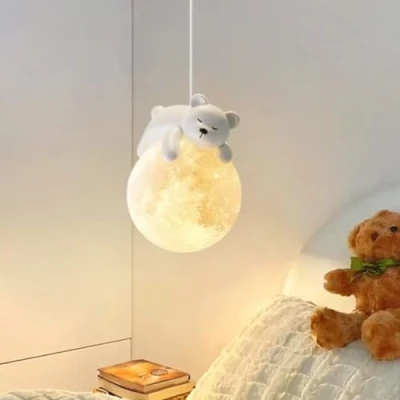 Afbeelding van GUANSHAN Slapende Beer Maand Opknoping 3D De Maan Hanglamp Bedlampje Plafondlamp Creatieve Slaapkamer Kinderkamer Decoratie