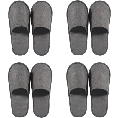 Afbeelding van Wegwerppantoffels met antislip zool 4 paar badslippers voor hotel, spa en thuis Grijs, maat 41 EU