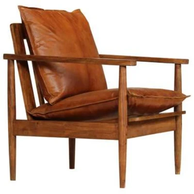 Afbeelding van VIDAXL Fauteuil echt leer met acaciahout bruin