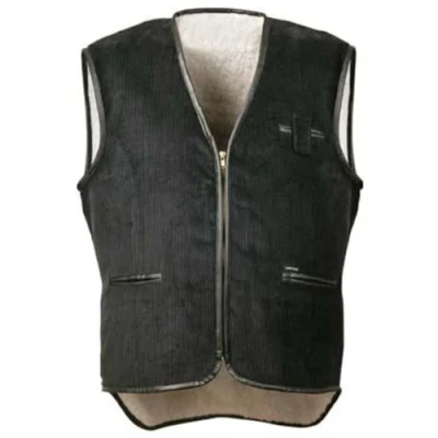 Afbeelding van Craftland Corduroy vest met nepbont zwart maat L