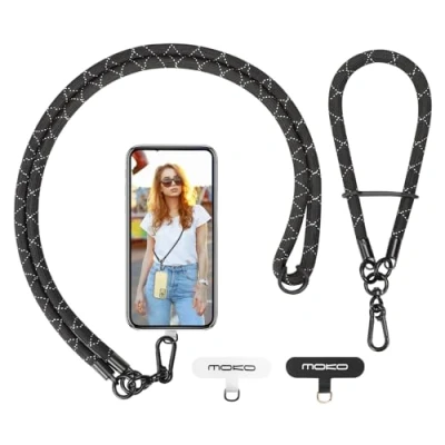 Afbeelding van MoKo Phone Lanyard, Adjustable Cellphone Lanyard with Wrist Strap, Universal Crossbody Neck Strap and Wristlet Strapx1, Patchx2, Black