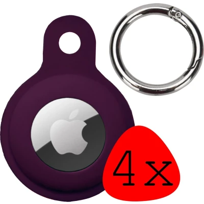 Afbeelding van Hoesje Geschikt voor Apple AirTag Case Sleutelhanger Siliconen Hoes Aubergine 4 Stuks