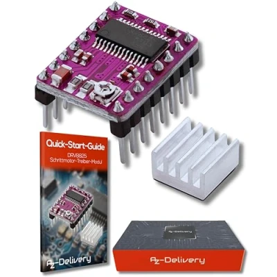 Afbeelding van AZDelivery DRV8825 Stappenmotorstuurmodule met koellichaam, bijv. voor RAMPS 1.4, CNC Shield, 3D printer, Prusa Mendel compatibel Arduino Inclusief E Book!