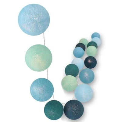 Afbeelding van CREATIVECOTTON Led lichtketting met katoenen ballen, incl. timer en dimmer (Sea Breeze, 20 ballen)