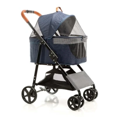 Afbeelding van Fudajo hondenwagen 2 in 1 blauw inklapbare hondenbuggy; kinderwagen voor honden, overdekte buggy met afneembare mand Multistrobe