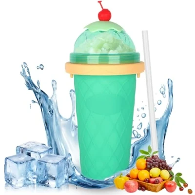 Afbeelding van doe het zelf slush beker, siliconen knijpbeker met 2 in 1 rietje en lepel, ijsbeker voor kneden van smoothie, pinch ijscop, slushy maker, smoothiebeker, slushie beker