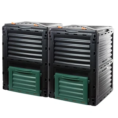Afbeelding van Compostbak, snelcompostset, van stevig kunststof met klapdeksel, 2 x 300 liter (h b d), 83 61 cm thermocomposter voor tuin en keukenafval compost, 100% gerecycled plastic,