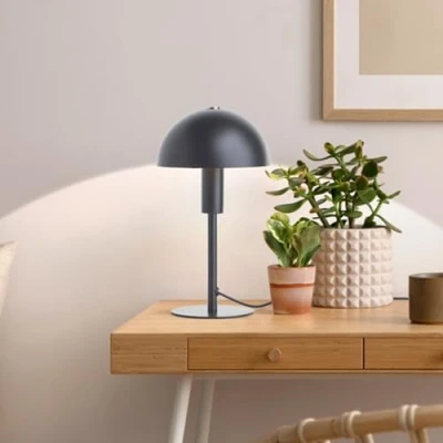 Afbeelding van Lightbox Pilz Tischlampe 27 cm Höhe, Ø 15 Home Office Schreibtischlampe mit Schalter Mini LED Lampe (E14 Fassung) als Nachttischlampe, Büro &amp; Schreibtisch Zubehör aus Metall in Matt Schwarz