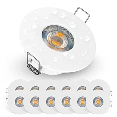 Afbeelding van EMOS led inbouwspot, 230 V, 5 W, 370 lm, waterdicht IP44 voor buiten en binnen, spots, plafondlamp, 3000 K, warmwit, set met 12 stuks plafondspots, rond, kleur wit
