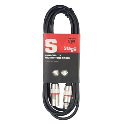 Afbeelding van Stagg SMC3 RD 3 m XLR mannelijke naar vrouwelijke microfoonkabel met blauwe ring