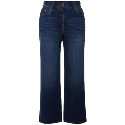 Afbeelding van Ulla Popken Dames Jeans Mary, brede pijpen, 5 pocket snit, comfortabele tailleband, zwart, 31, 31