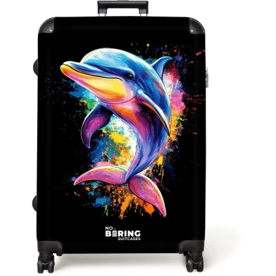 Afbeelding van NoBoringSuitcases.com® Koffer groot Reiskoffer lichtgewicht Dolfijn met kleurrijke graffiti Rolkoffer 4 wielen Grote trolley XL 98 liter bagage