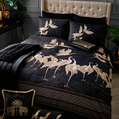 Afbeelding van Laurence Llewelyn Bowen Kireina 100% Katoen Dekbedovertrek Set Tweepersoonsbed Maat in Zwart/Goud