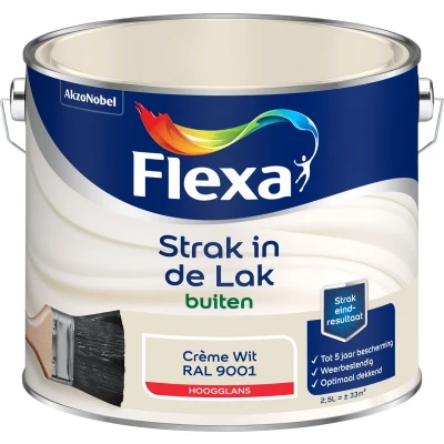 Afbeelding van flexa strak in de lak buitenlak hoogglans ral 9001 2.5 ltr