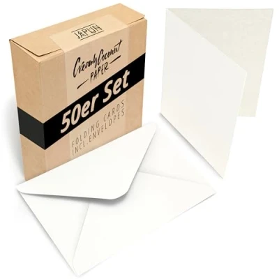 Afbeelding van Japun Set van 50 blanco vouwkaarten inclusief enveloppen, papieren kaarten om te ontwerpen, labelen of bedrukken DIN A6 / C6 wit