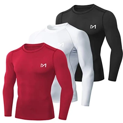 Afbeelding van MEETYOO Compressieshirt voor heren, functioneel shirt met lange mouwen, fitnessshirt mannen, sportshirt, ademend, loopshirt hardlopen, joggen, sport, gymzaal, zwart, wit, rood., M