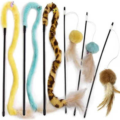 Afbeelding van Kattenverenspeelgoed, kattenspeelgoed toverstaf, Teaser toverstaf speelgoedset, kattenteaser interactief speelgoed, grappige teaser, kat speelgoed voor kittenkat met leuke oefenaar spelen (6 stuks)