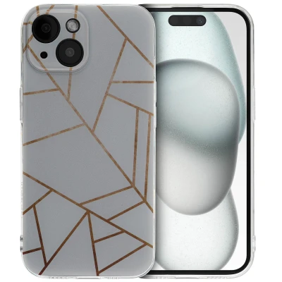 Afbeelding van Apple iPhone 15 Hoesje Siliconen en TPU (zacht) iMoshion Softcase/Backcover White Graphic Telefoonhoesje