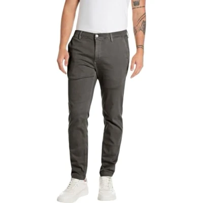 Afbeelding van Replay Zeumar Hyperchino Herenbroek, slimfit, kleur Xlite, 393 Wood Grey, 29W x 30L