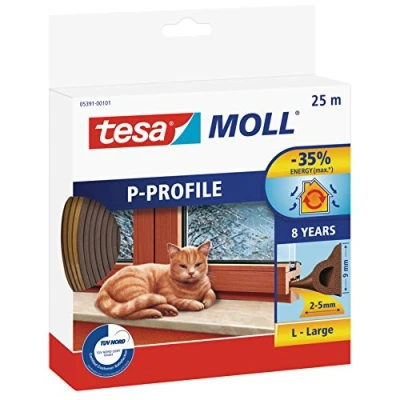 Afbeelding van Tochtstrip Tesa 25 meter (P profiel, Zelfklevend, Bruin)