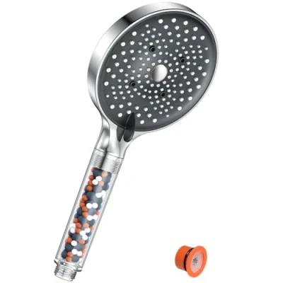 Afbeelding van YEAUPE PRO douchekop waterbesparende 7,5 l/min met filter 6 straalsoorten, drukverhogende spaardouchekop, regendouche groot (130 mm diameter), chroom