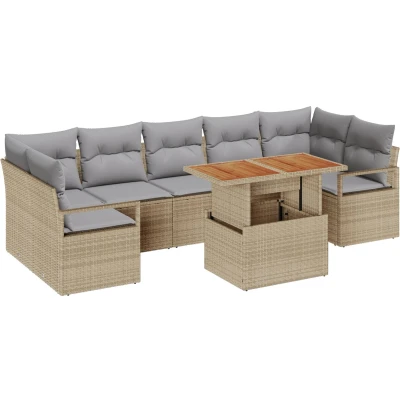Afbeelding van vidaXL 8 delige Tuinsofa Set met Kussens Beige Poly Rattan, 2 Zits Tuinbank Opslag &amp; Rattan