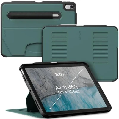 Afbeelding van Zugu case iPad Air 10.9 Gen 4 &amp; 5 (2020/2022) oersterke luxe flip over volledige 360˚ bescherming met multifunctionele standaard functie geschikt voor Apple Pencil Pine