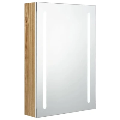 Afbeelding van vidaXL Badkamerkast met spiegel en LED 50x13x70 cm wit eikenkleurig