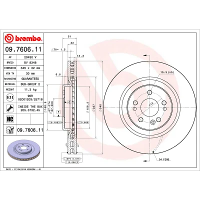 Afbeelding van Brembo Remschijf 09.7606.11
