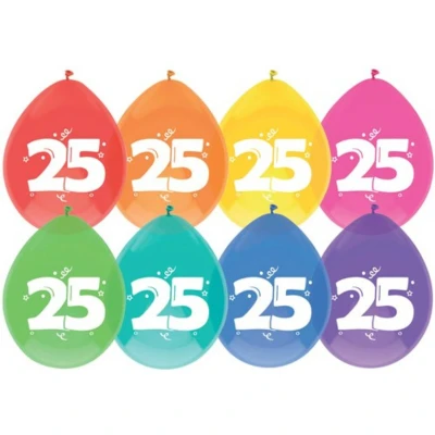 Afbeelding van Ballonnen 25 jaar frisse kleuren 8 stuks