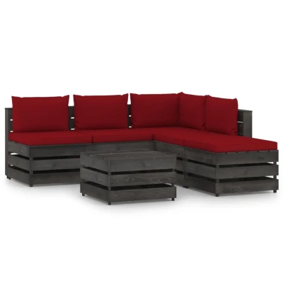 Afbeelding van 6 delige Loungeset met kussens grijs geïmpregneerd hout