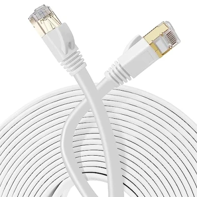 Afbeelding van Oulesvte Cat7 netwerkkabel 10 m platte ethernetkabel met RJ45 coating, Gbps Gigabit LAN kabel, internet, compatibel Cat6/Cat5, glasvezelethernetkabel, voor router, switch modem (wit)