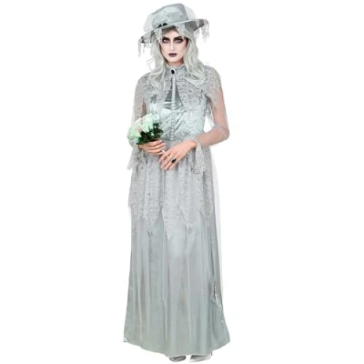 Afbeelding van Widmann 97314 kostuum spookbruid, jurk, hoed, themafeest, Halloween, dames, meerkleurig, XL