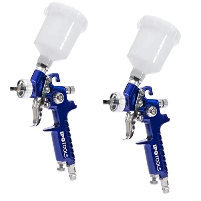 Afbeelding van 2 x IPOTOOLS Mini HVLP lakpistool spuitpistool 0,8 mm &amp; 1,0 spuitmond H2000 professioneel verfspuitsysteem met 125 ml plastic beker en roestvrijstalen mondstuk