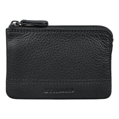Afbeelding van STILORD &#039;Tarlo&#039; Lederen Sleuteletui RFID Sleutel Tasje munt Portemonnee Mini Wallet met Sleutelhanger Vintage Echt Leder, Kleur:zwart