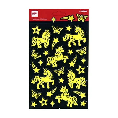Afbeelding van APLI Kids 18560 lichtgevende stickers met heldere afwerking, model eenhoorn, licht op in het donker, incl. 1 vel 26 permanente lijm (18560)