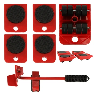 Afbeelding van 5 Delige Meubeltransportwielen Meubel Transportroller Set Meubelrollers + Lastenheffer 150 Kg Draaggewicht Verhuizing Rood