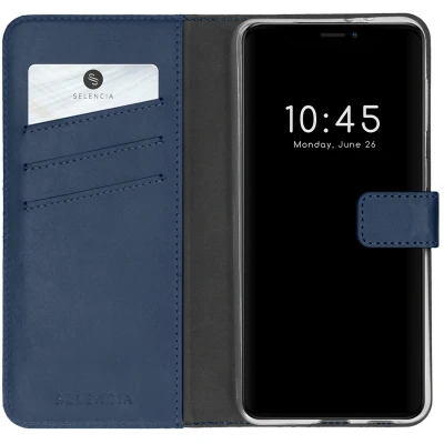Afbeelding van Apple iPhone 13 Pro Hoesje Echt leder Selencia Bookcase Blauw Telefoonhoesje