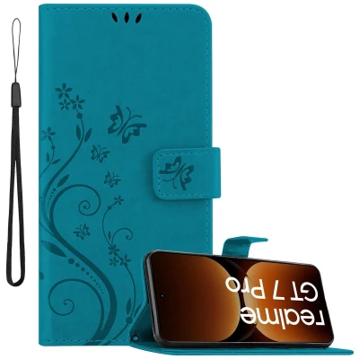 Afbeelding van Cadorabo Hoesje geschikt voor Realme GT7 Pro in BLOEMEN BLAUW Beschermhoes bloemmotief met magnetische sluiting, standfunctie en kaartsleuven Book Case Cover Etui