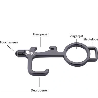 Afbeelding van Ulanax® Touch Key zwart: deur opener, contactloos knoppen indrukken, sleutelhanger en gereedschap in één
