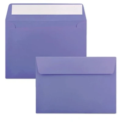 Afbeelding van Enveloppen, 50 x enveloppen paars (lila), DIN C6 formaat, 11,4 16,2 cm, zelfklevend, zonder venster, Kerstmis, wenskaarten en uitnodigingen, voor A6 A4 papier