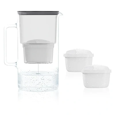 Afbeelding van Wessper Waterfilter glas 2,5 l, set waterkan en 2 filterpatronen, compatibel met Brita Maxtra, waterkaraf voor drinkwater reservefilter, zwart