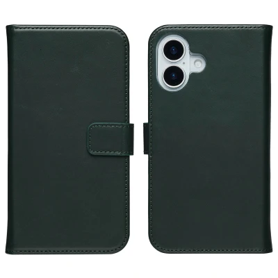 Afbeelding van Apple iPhone 17 Hoesje Echt leder Selencia Bookcase Groen Telefoonhoesje