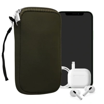 Afbeelding van kwmobile telefoontasje universeel voor L 6,5&quot; smartphones 16,5 x 8,9 cm Hoesje met rits en polslusje In donkergroen