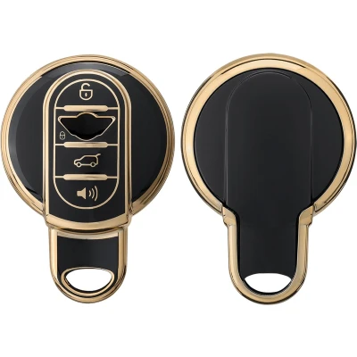 Afbeelding van kwmobile autosleutel hoesje geschikt voor Mini 3 knops Smart Key hoes TPU behuizing Beschermende auto sleutel case Sleuteletui in zwart / goud