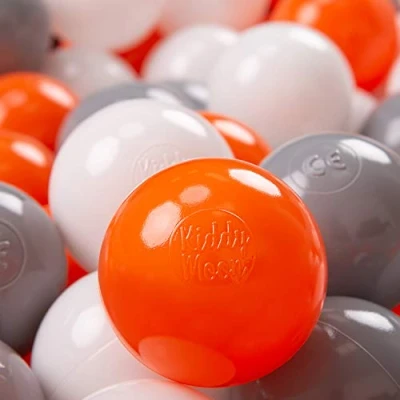 Afbeelding van KiddyMoon 50 ∅ 7cm kinderballen speelballen voor ballenbad baby plastic ballen made in eu, oranje/grijs/wit